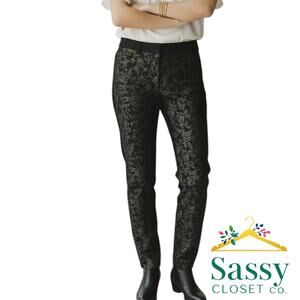 WHBM Black Skinny Pants Gold Pattern Front Zip Size 6 Style 4501893860
